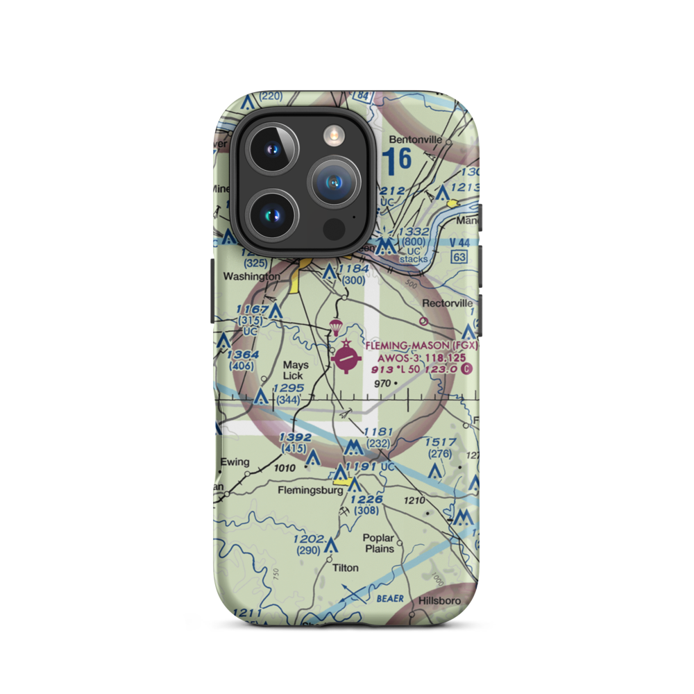 Fleming Mason Airport (FGX) VFR Sectional  Tough iPhone Case iPhone 16 Pro model shown