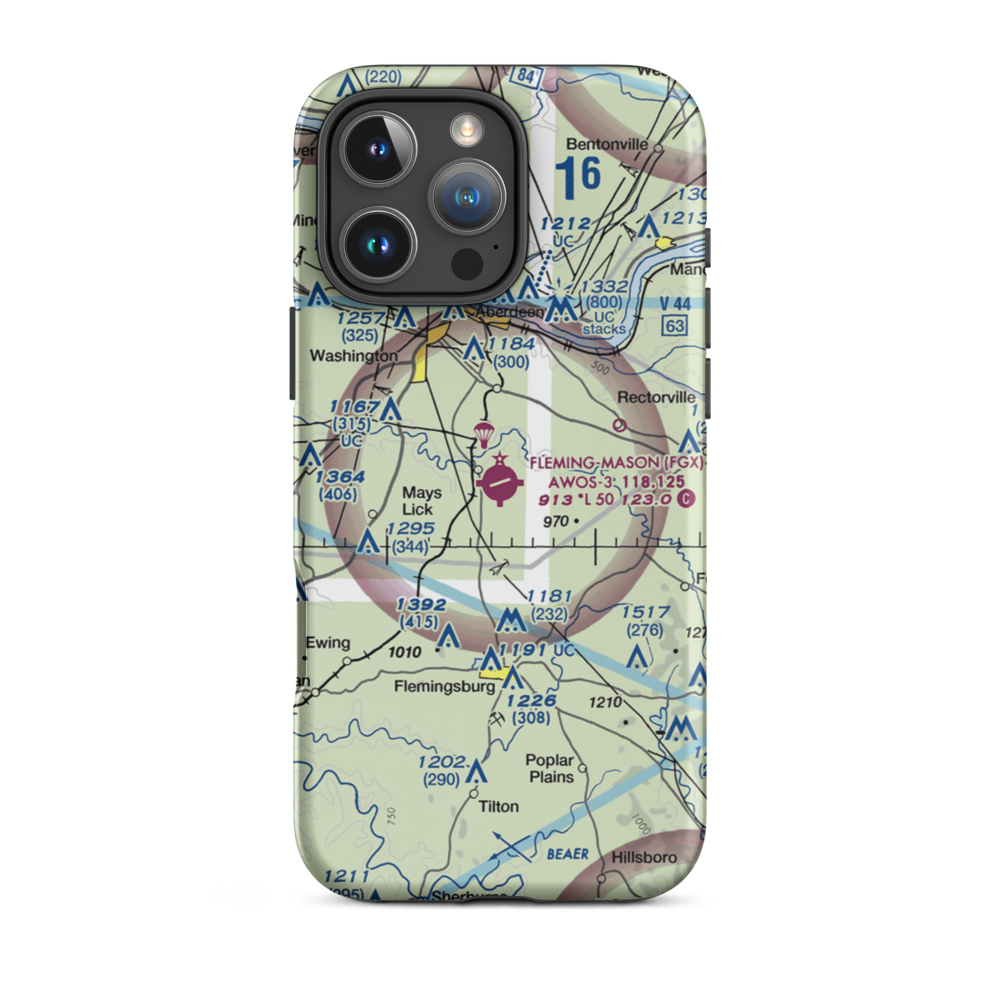 Fleming Mason Airport (FGX) VFR Sectional  Tough iPhone Case iPhone 16 Pro Max model shown