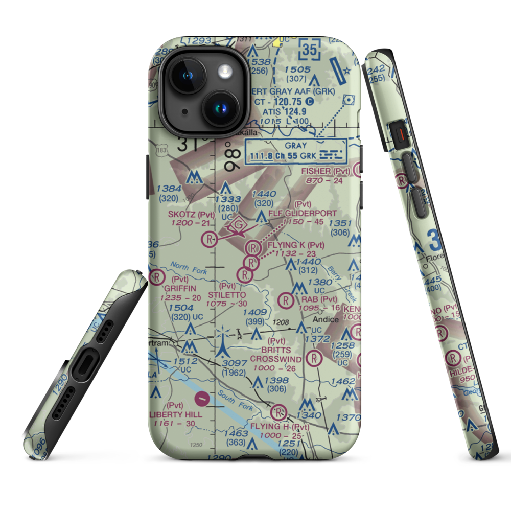 Flf Gliderport (TX23) VFR Sectional  Tough iPhone Case iPhone 15 Plus model shown