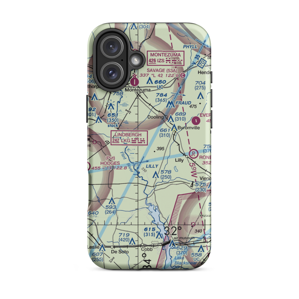 Flint River Nursery Airport (GA17) VFR Sectional  Tough iPhone Case iPhone 16 Plus model shown