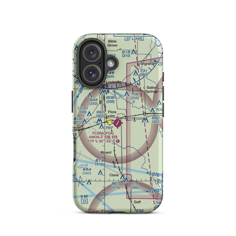 Flora Municipal Airport (FOA) VFR Sectional  Tough iPhone Case iPhone 16 model shown