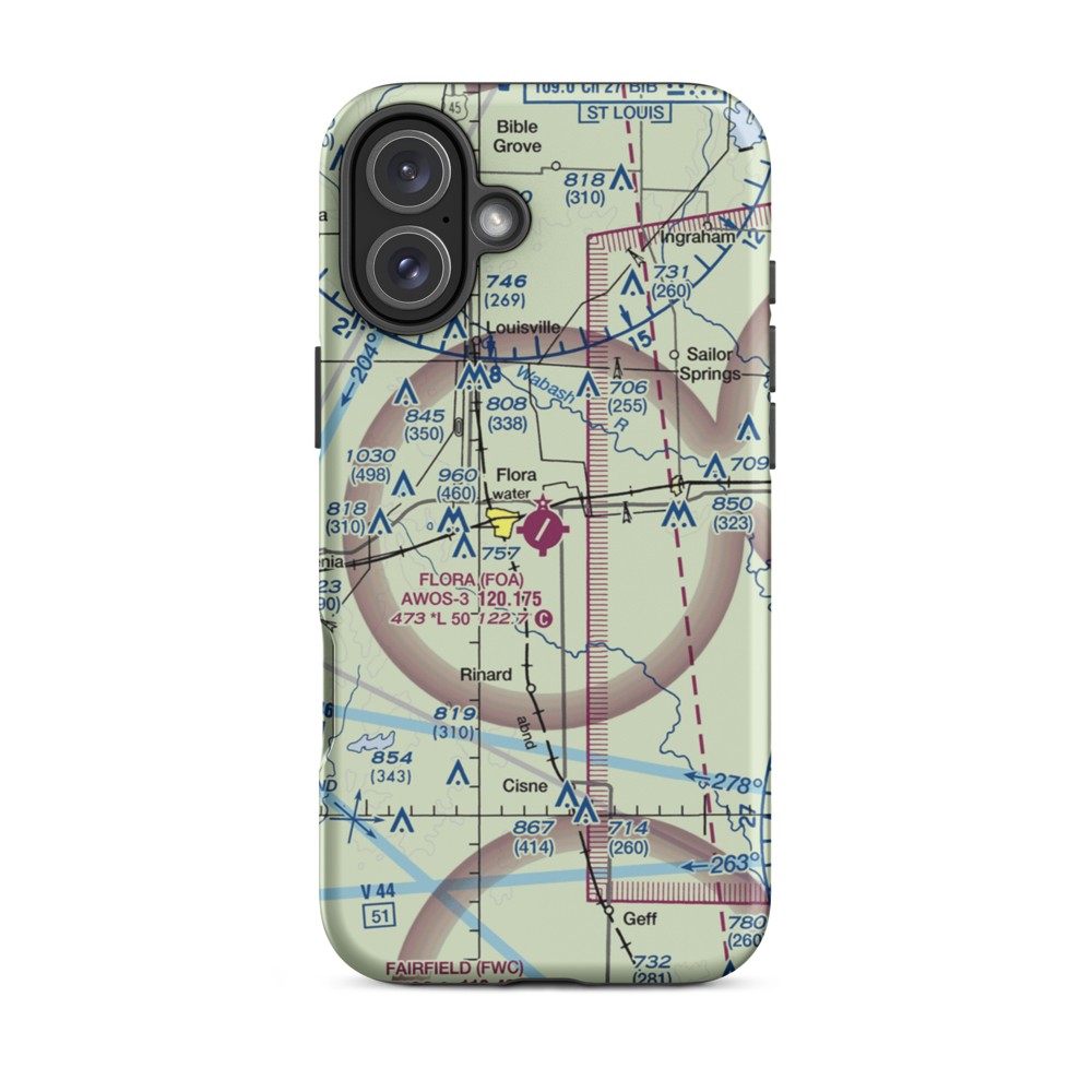 Flora Municipal Airport (FOA) VFR Sectional  Tough iPhone Case iPhone 16 Plus model shown