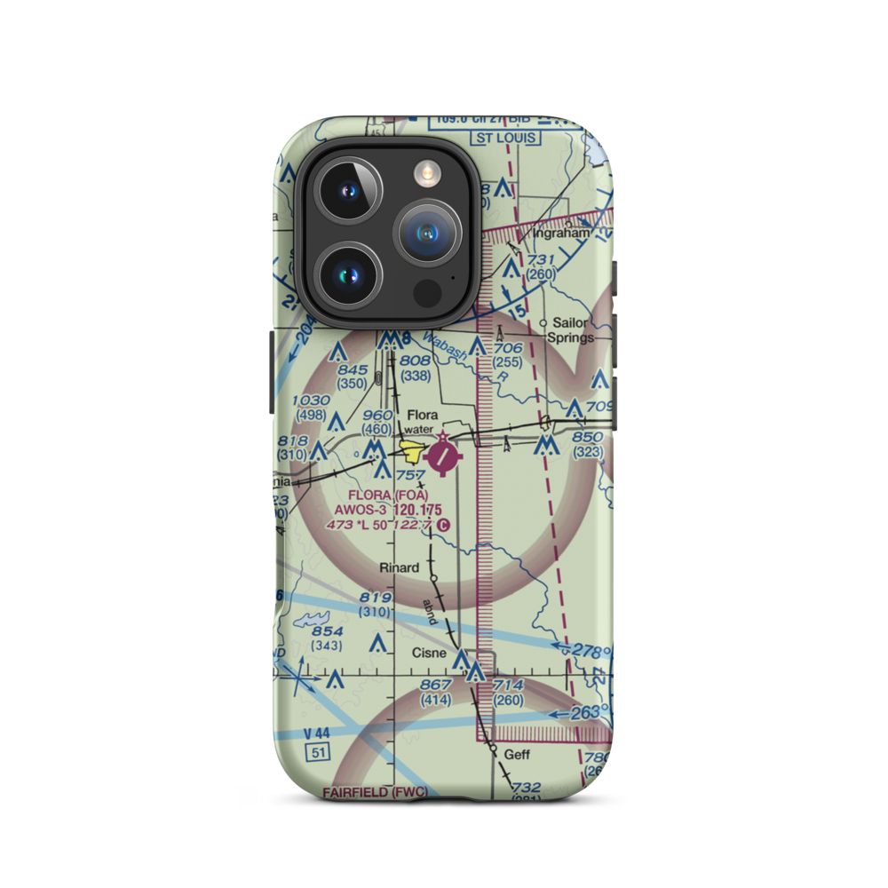 Flora Municipal Airport (FOA) VFR Sectional  Tough iPhone Case iPhone 16 Pro model shown