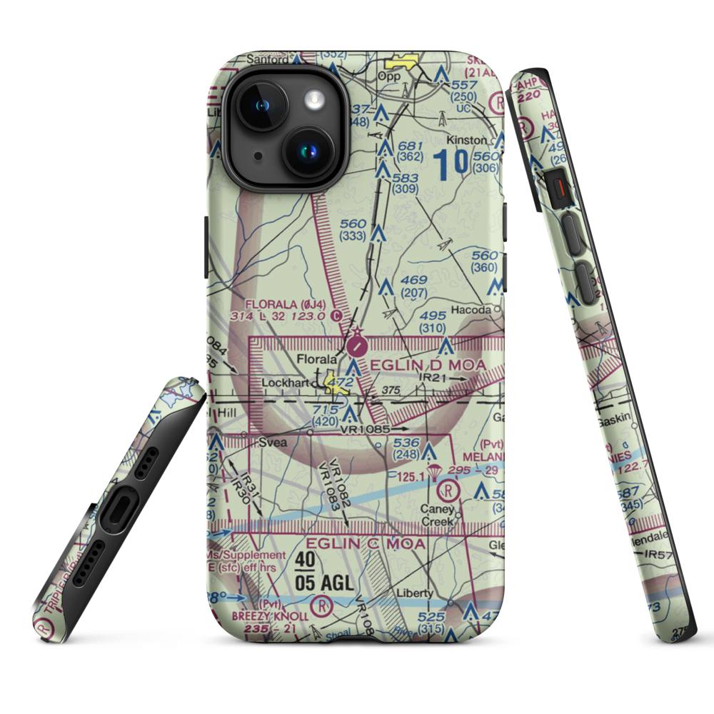 Florala Municipal Airport (0J4) VFR Sectional  Tough iPhone Case iPhone 15 Plus model shown