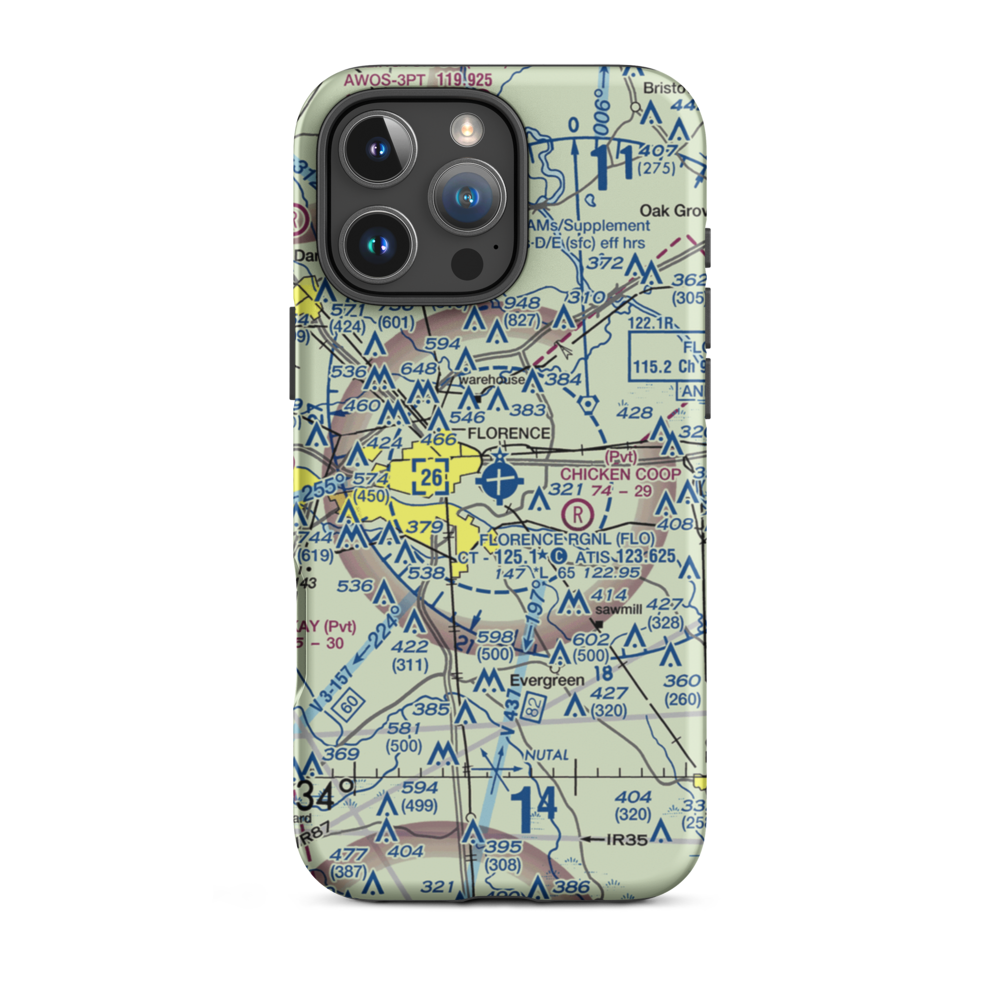 Florence Regional Airport (FLO) VFR Sectional  Tough iPhone Case iPhone 16 Pro Max model shown