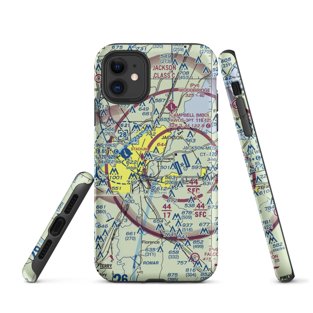 Flowood Industrial STOLport (MS90) VFR Sectional  Tough iPhone Case iPhone 11 model shown
