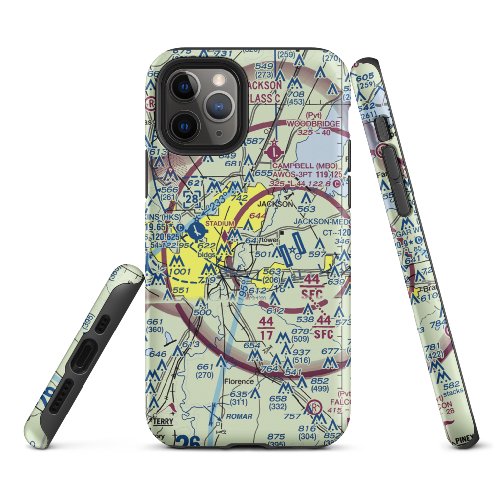 Flowood Industrial STOLport (MS90) VFR Sectional  Tough iPhone Case iPhone 11 Pro model shown