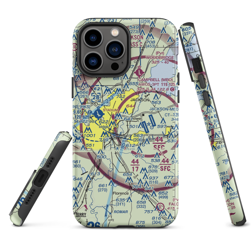 Flowood Industrial STOLport (MS90) VFR Sectional  Tough iPhone Case iPhone 13 Pro Max model shown