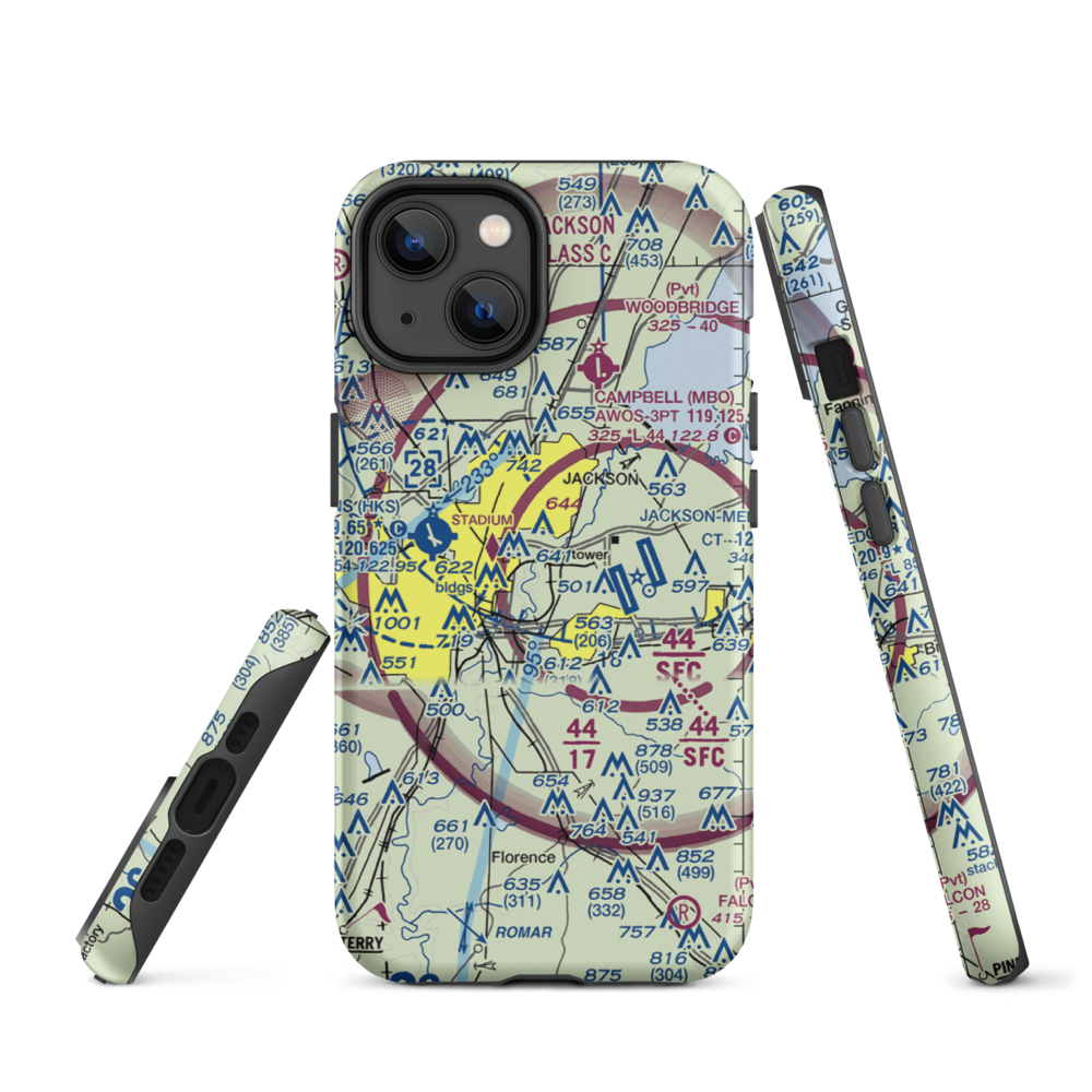 Flowood Industrial STOLport (MS90) VFR Sectional  Tough iPhone Case iPhone 14 model shown