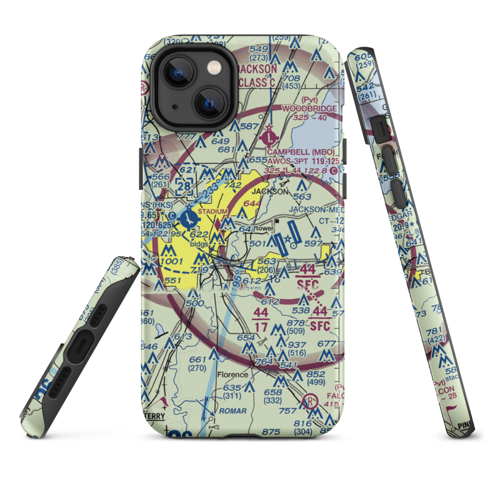 Flowood Industrial STOLport (MS90) VFR Sectional  Tough iPhone Case iPhone 14 Plus model shown