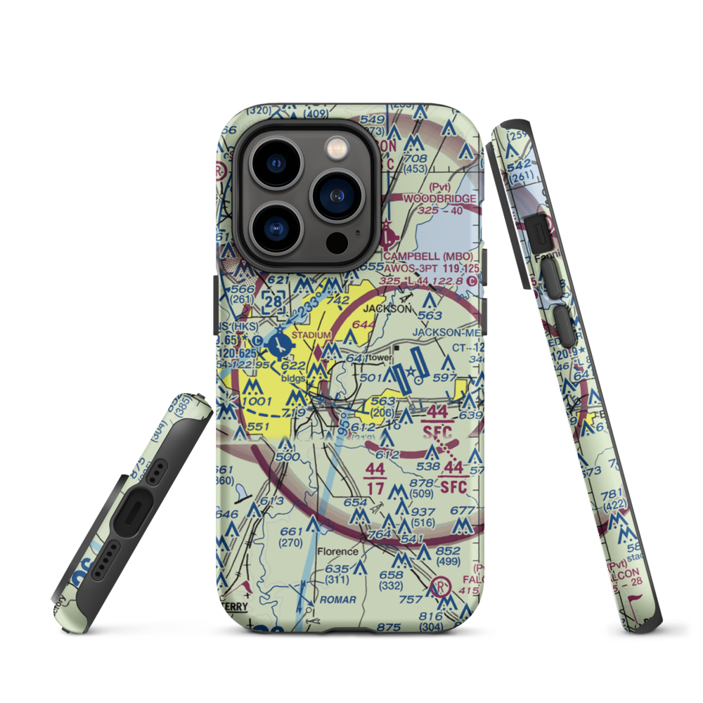 Flowood Industrial STOLport (MS90) VFR Sectional  Tough iPhone Case iPhone 14 Pro model shown