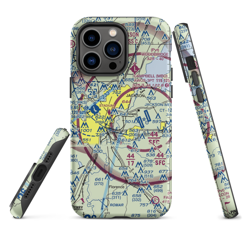 Flowood Industrial STOLport (MS90) VFR Sectional  Tough iPhone Case iPhone 14 Pro Max model shown