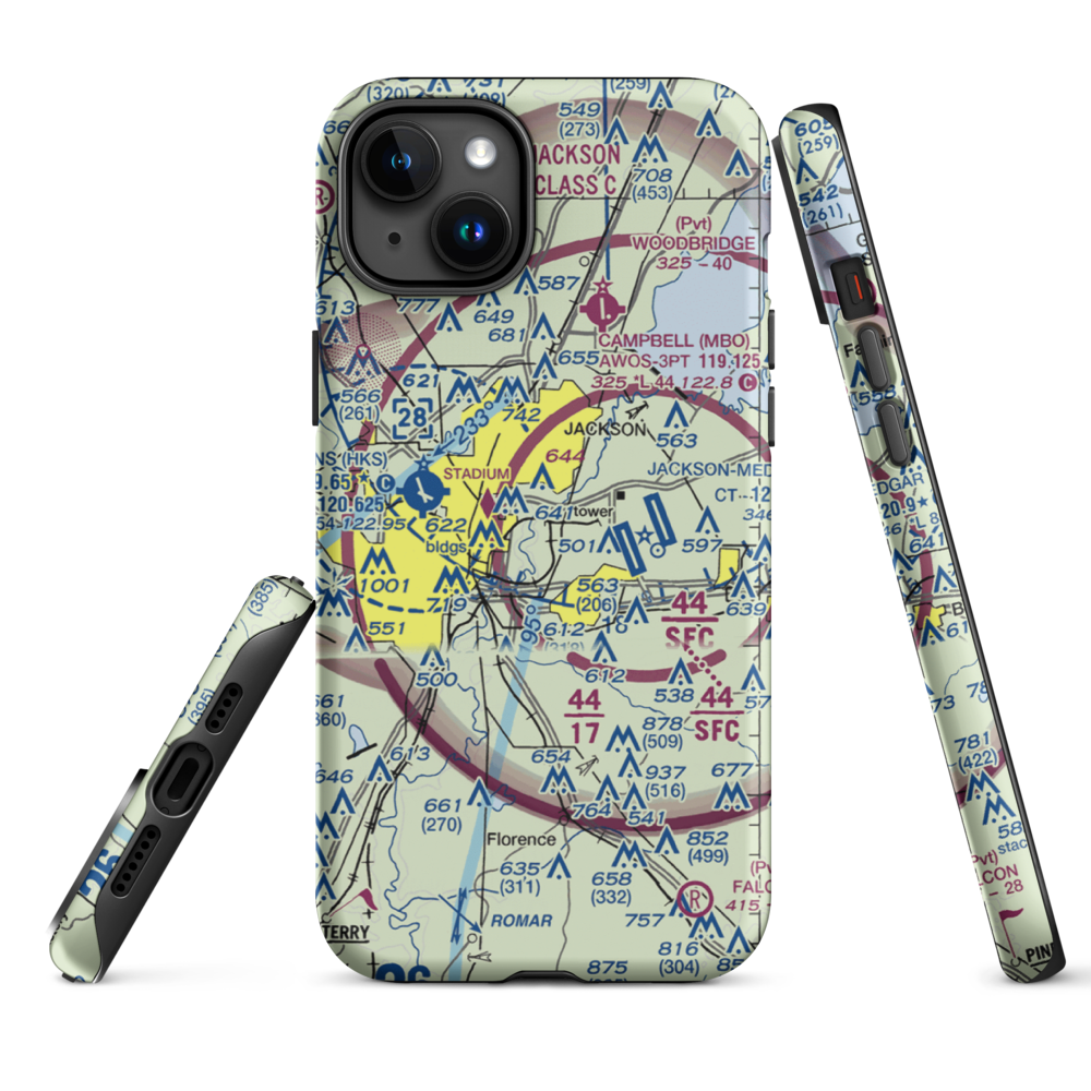 Flowood Industrial STOLport (MS90) VFR Sectional  Tough iPhone Case iPhone 15 Plus model shown