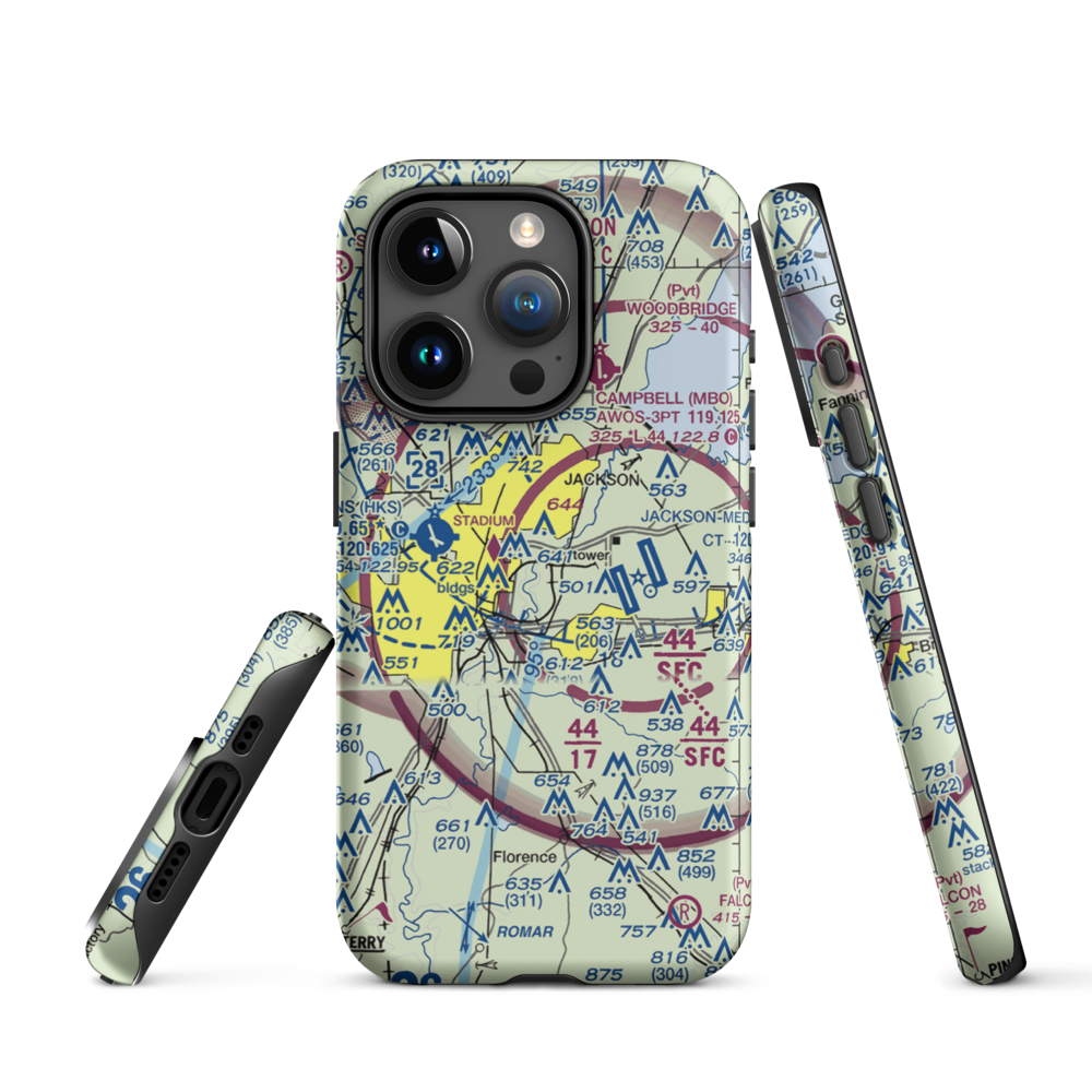 Flowood Industrial STOLport (MS90) VFR Sectional  Tough iPhone Case iPhone 15 Pro model shown