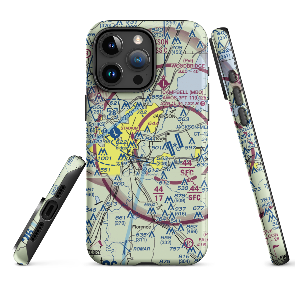Flowood Industrial STOLport (MS90) VFR Sectional  Tough iPhone Case iPhone 15 Pro Max model shown