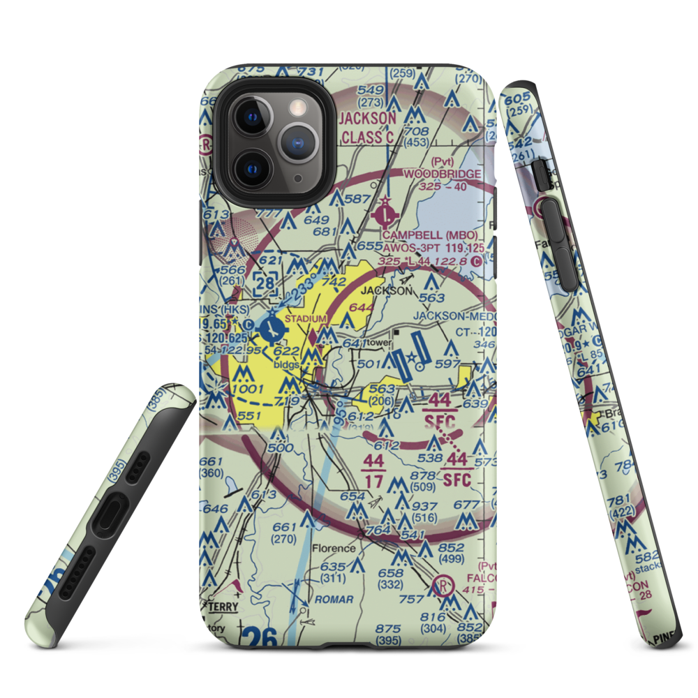 Flowood Industrial STOLport (MS90) VFR Sectional  Tough iPhone Case iPhone 11 Pro Max model shown