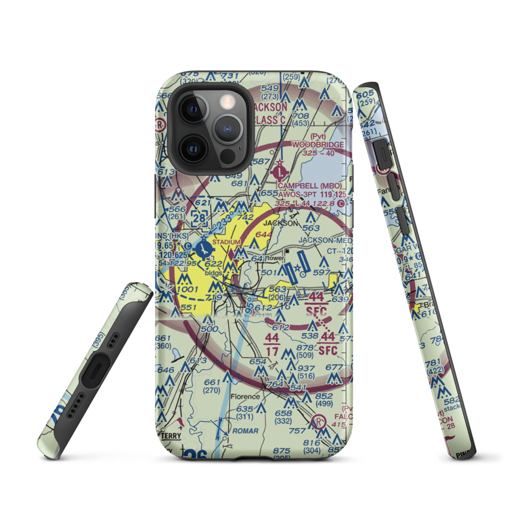 Flowood Industrial STOLport (MS90) VFR Sectional  Tough iPhone Case iPhone 12 Pro model shown