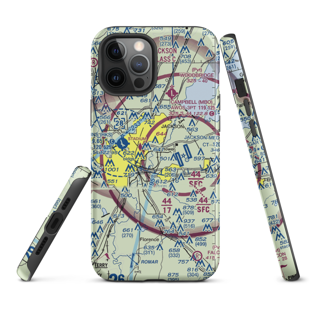 Flowood Industrial STOLport (MS90) VFR Sectional  Tough iPhone Case iPhone 12 Pro Max model shown