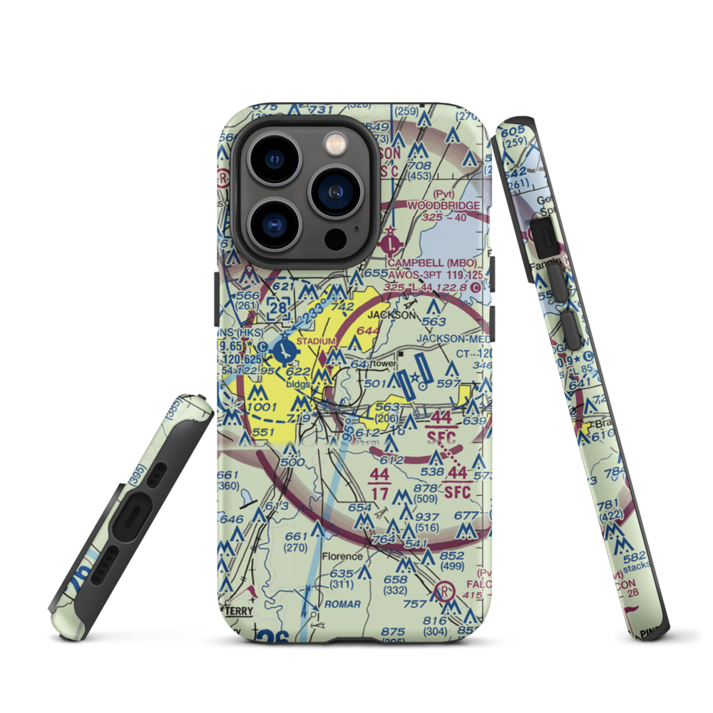 Flowood Industrial STOLport (MS90) VFR Sectional  Tough iPhone Case iPhone 13 Pro model shown