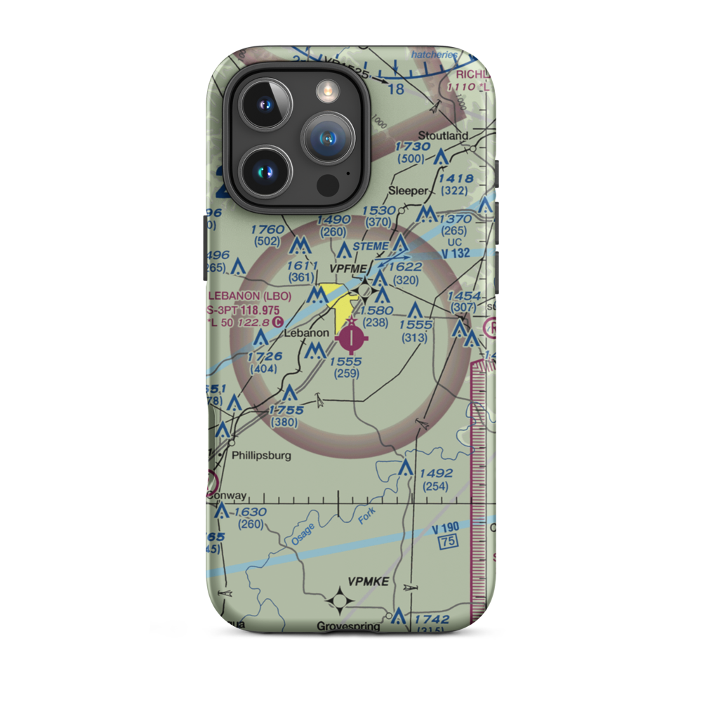 Floyd W. Jones Lebanon Airport (LBO) VFR Sectional  Tough iPhone Case iPhone 16 Pro Max model shown