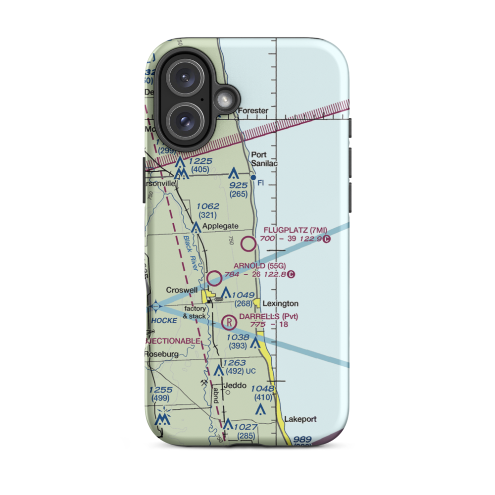 Flugplatz Airport (2MI7) VFR Sectional  Tough iPhone Case iPhone 16 Plus model shown