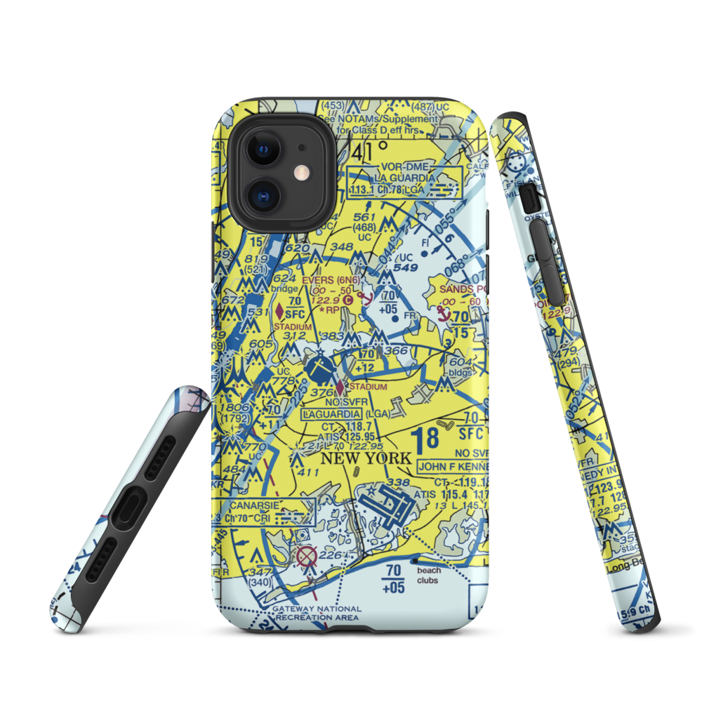 Flushing Airport (FLU) VFR Sectional  Tough iPhone Case iPhone 11 model shown