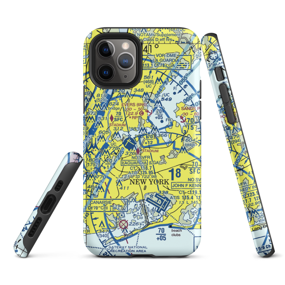 Flushing Airport (FLU) VFR Sectional  Tough iPhone Case iPhone 11 Pro model shown