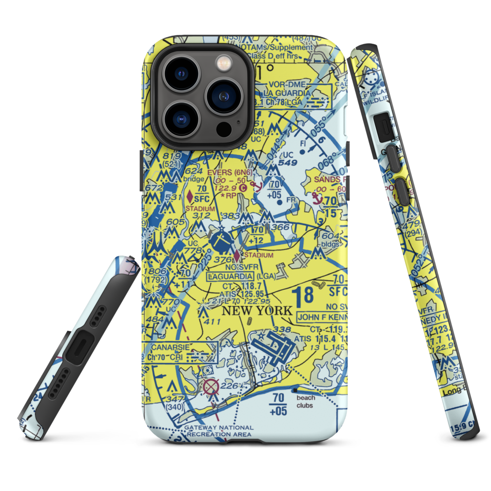 Flushing Airport (FLU) VFR Sectional  Tough iPhone Case iPhone 13 Pro Max model shown
