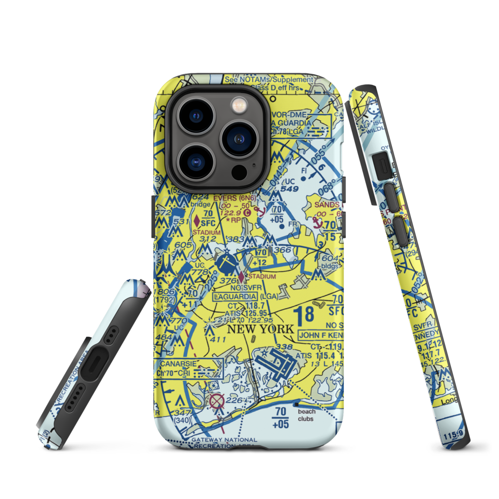 Flushing Airport (FLU) VFR Sectional  Tough iPhone Case iPhone 14 Pro model shown