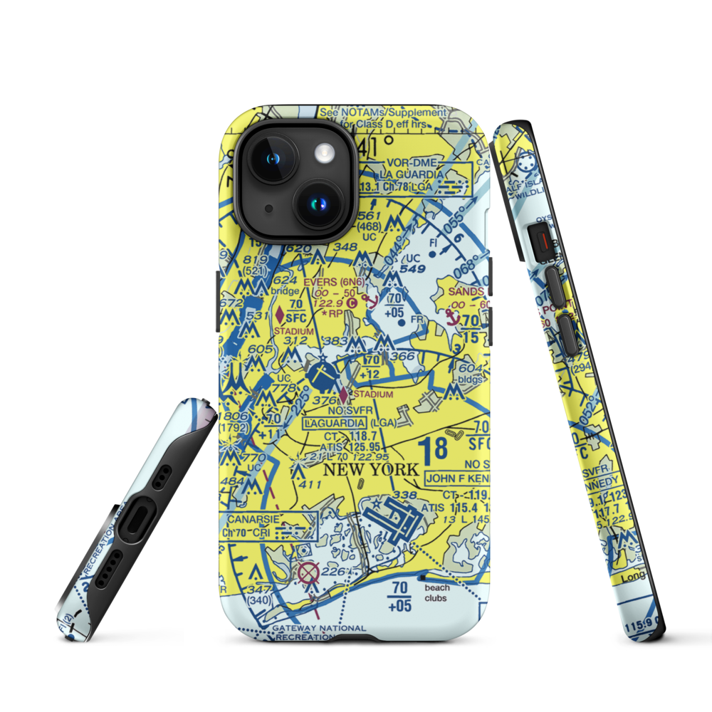 Flushing Airport (FLU) VFR Sectional  Tough iPhone Case iPhone 15 model shown
