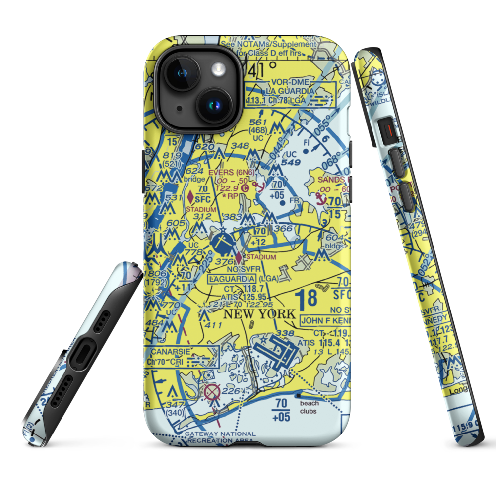Flushing Airport (FLU) VFR Sectional  Tough iPhone Case iPhone 15 Plus model shown
