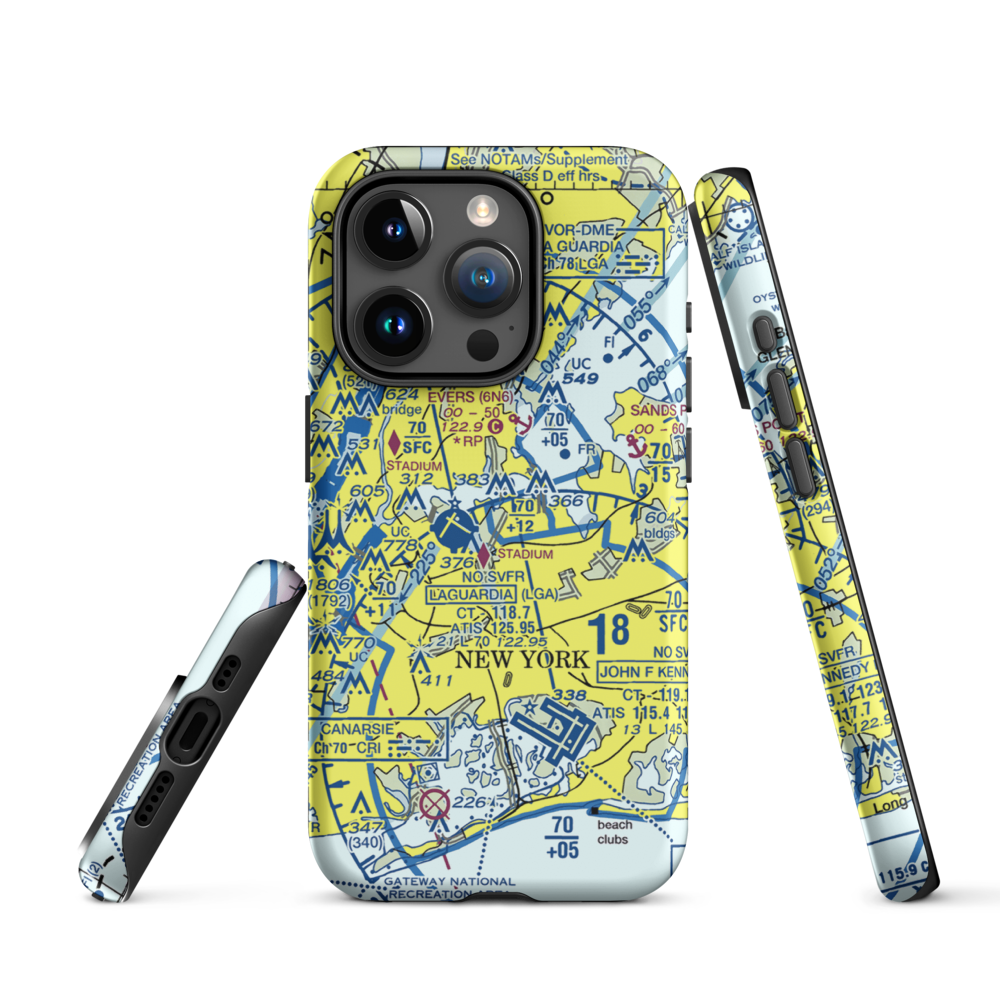 Flushing Airport (FLU) VFR Sectional  Tough iPhone Case iPhone 15 Pro model shown