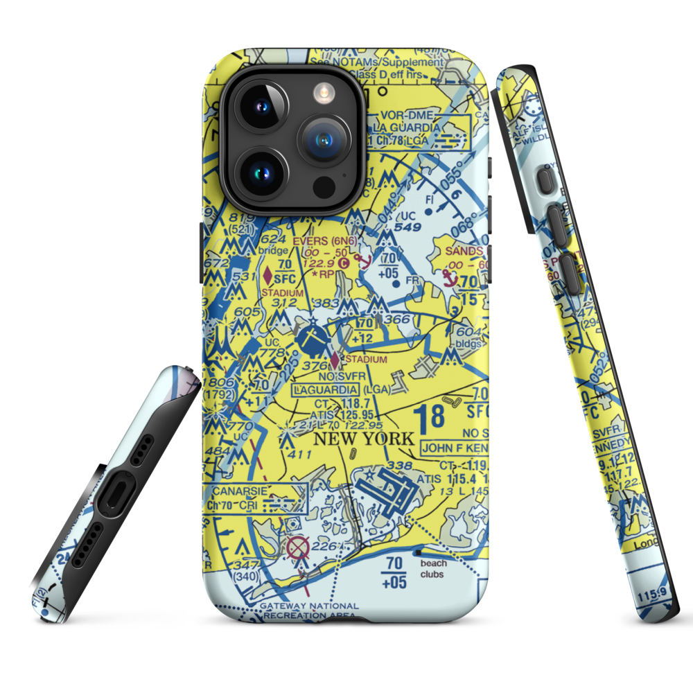 Flushing Airport (FLU) VFR Sectional  Tough iPhone Case iPhone 15 Pro Max model shown