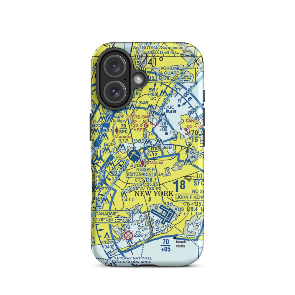 Flushing Airport (FLU) VFR Sectional  Tough iPhone Case iPhone 16 model shown