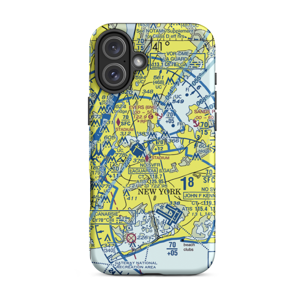 Flushing Airport (FLU) VFR Sectional  Tough iPhone Case iPhone 16 Plus model shown