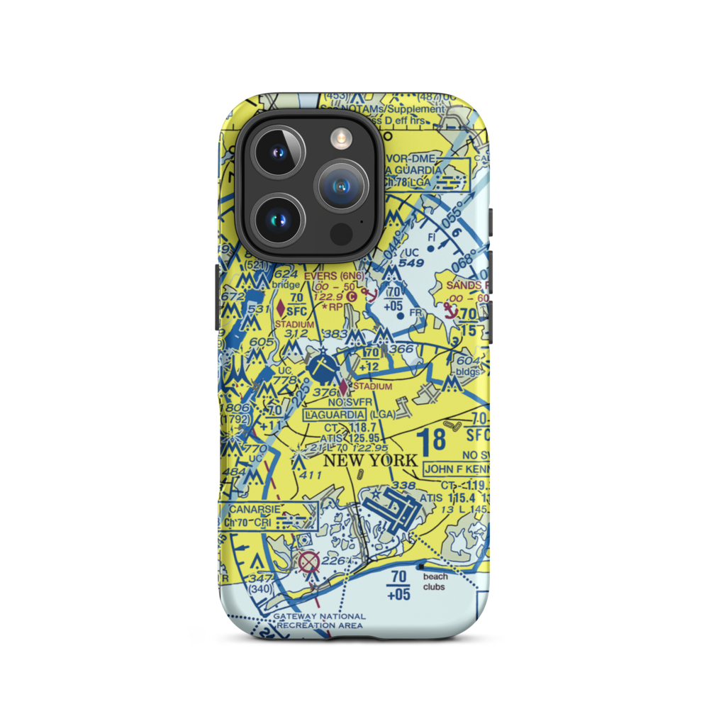 Flushing Airport (FLU) VFR Sectional  Tough iPhone Case iPhone 16 Pro model shown