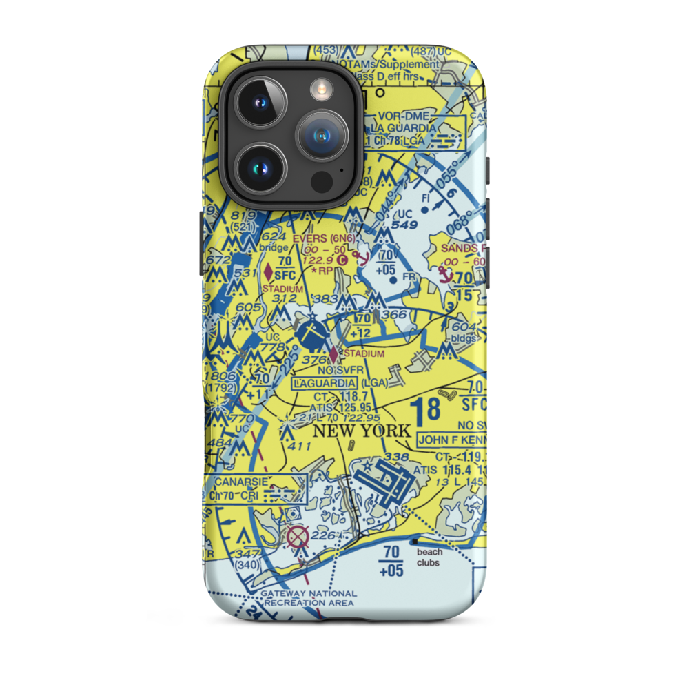 Flushing Airport (FLU) VFR Sectional  Tough iPhone Case iPhone 16 Pro Max model shown