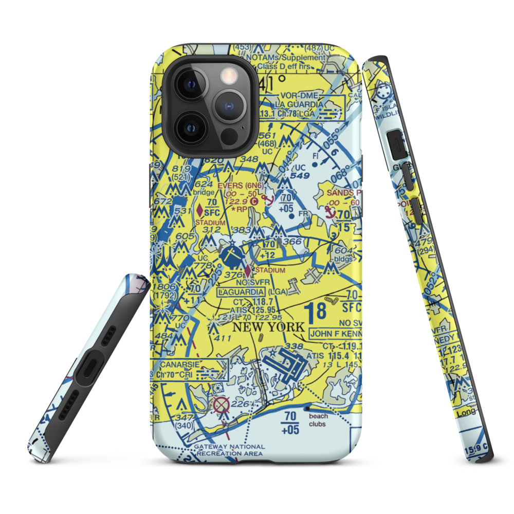 Flushing Airport (FLU) VFR Sectional  Tough iPhone Case iPhone 12 Pro Max model shown