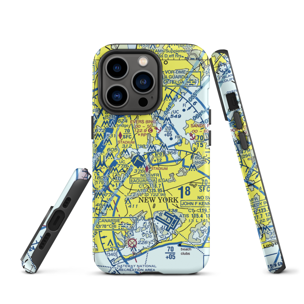 Flushing Airport (FLU) VFR Sectional  Tough iPhone Case iPhone 13 Pro model shown