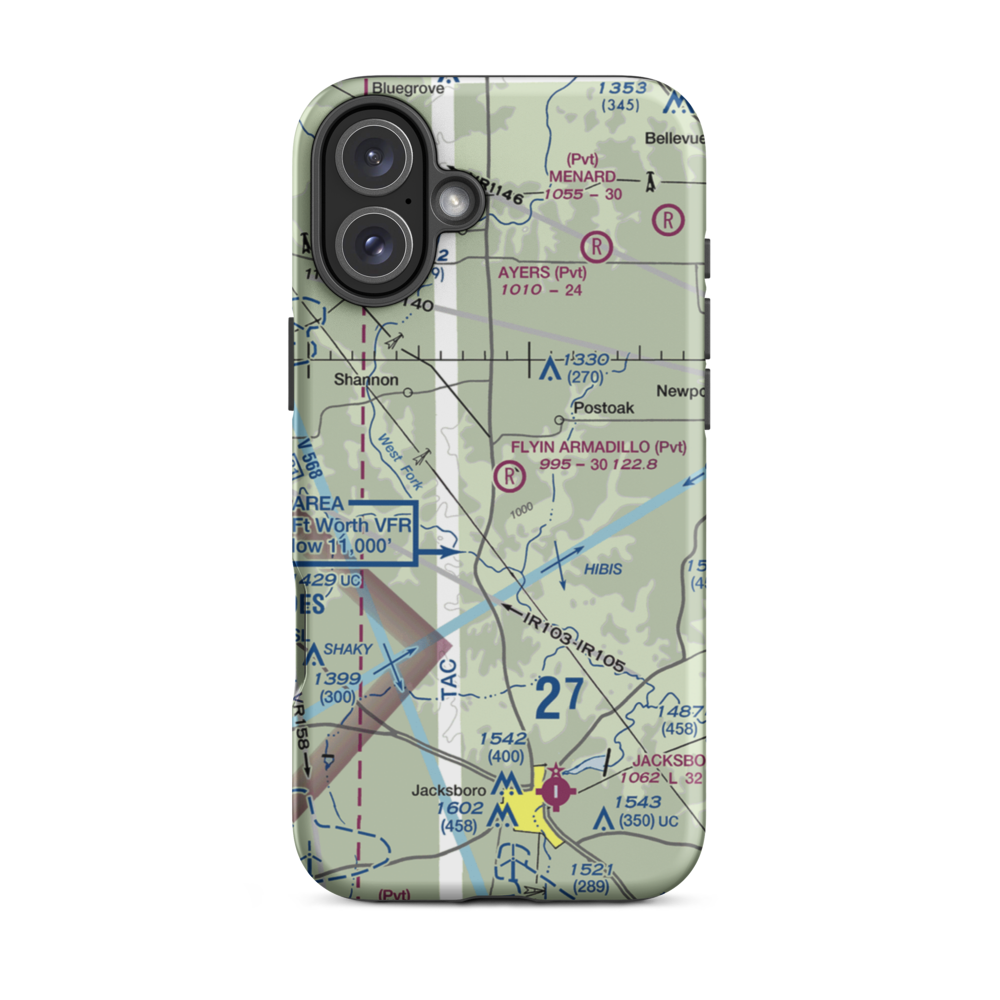Flyin Armadillo Airport (TE55) VFR Sectional  Tough iPhone Case iPhone 16 Plus model shown