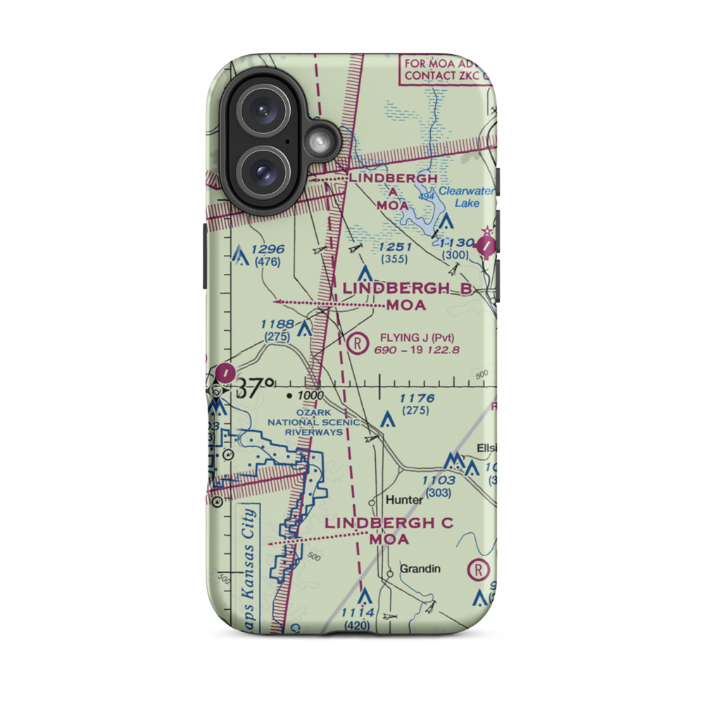 Flying 'J' Ranch Airport (MO72) VFR Sectional  Tough iPhone Case iPhone 16 Plus model shown