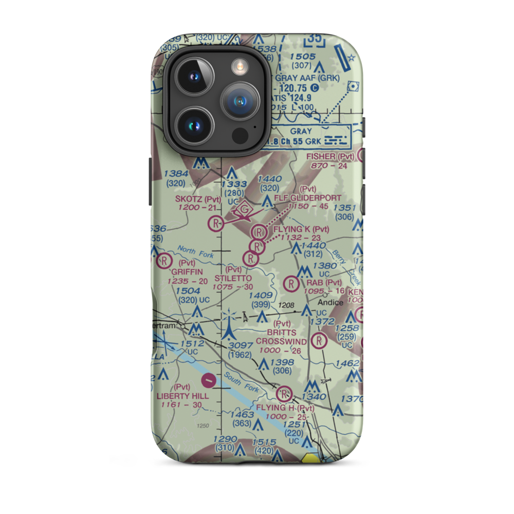 Flying 'K' Airport (TA27) VFR Sectional  Tough iPhone Case iPhone 16 Pro Max model shown