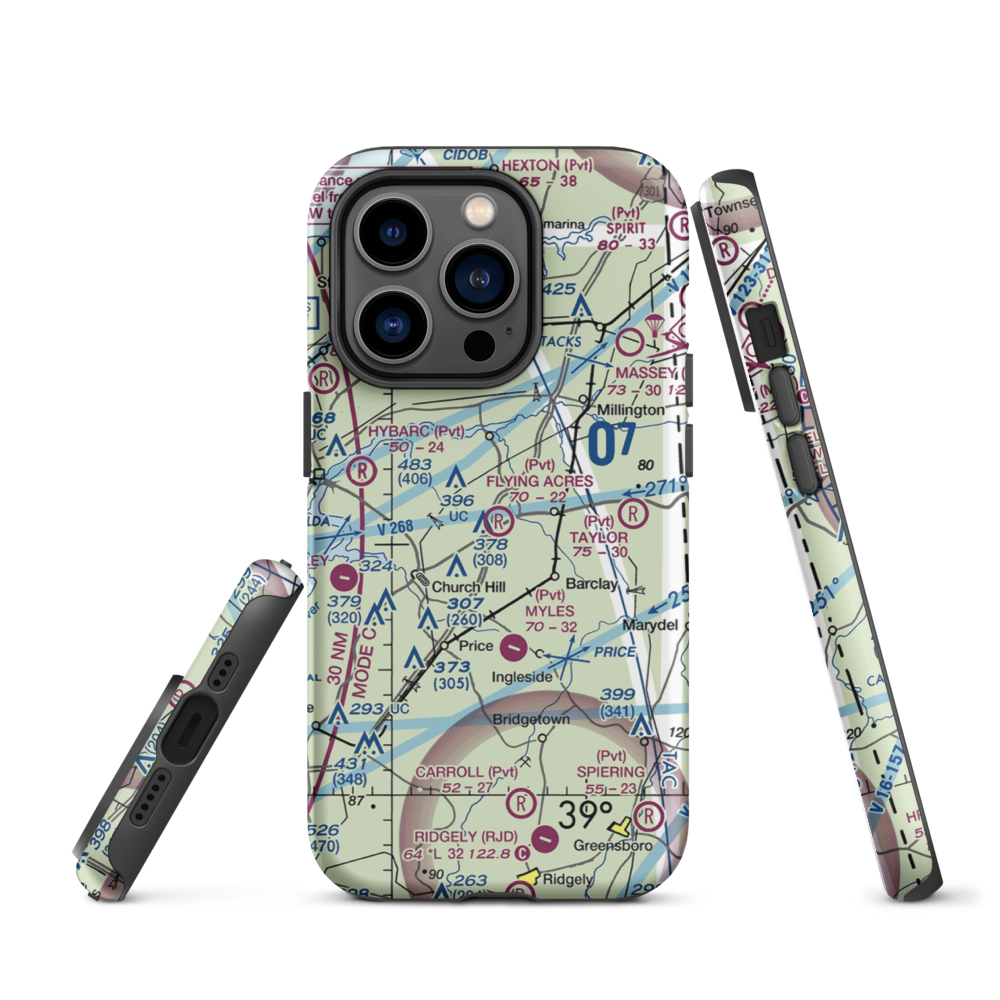 Flying Acres Airport (MD70) VFR Sectional  Tough iPhone Case iPhone 14 Pro model shown