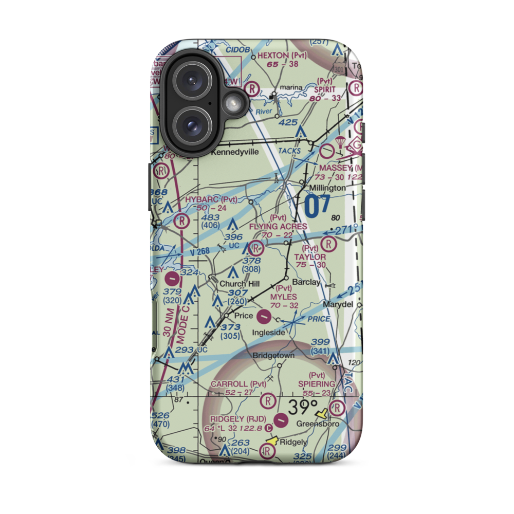 Flying Acres Airport (MD70) VFR Sectional  Tough iPhone Case iPhone 16 Plus model shown