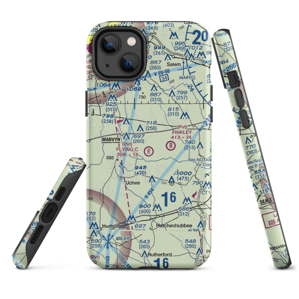 Flying C's Plantation Airport (AL51) VFR Sectional  Tough iPhone Case iPhone 14 Plus model shown