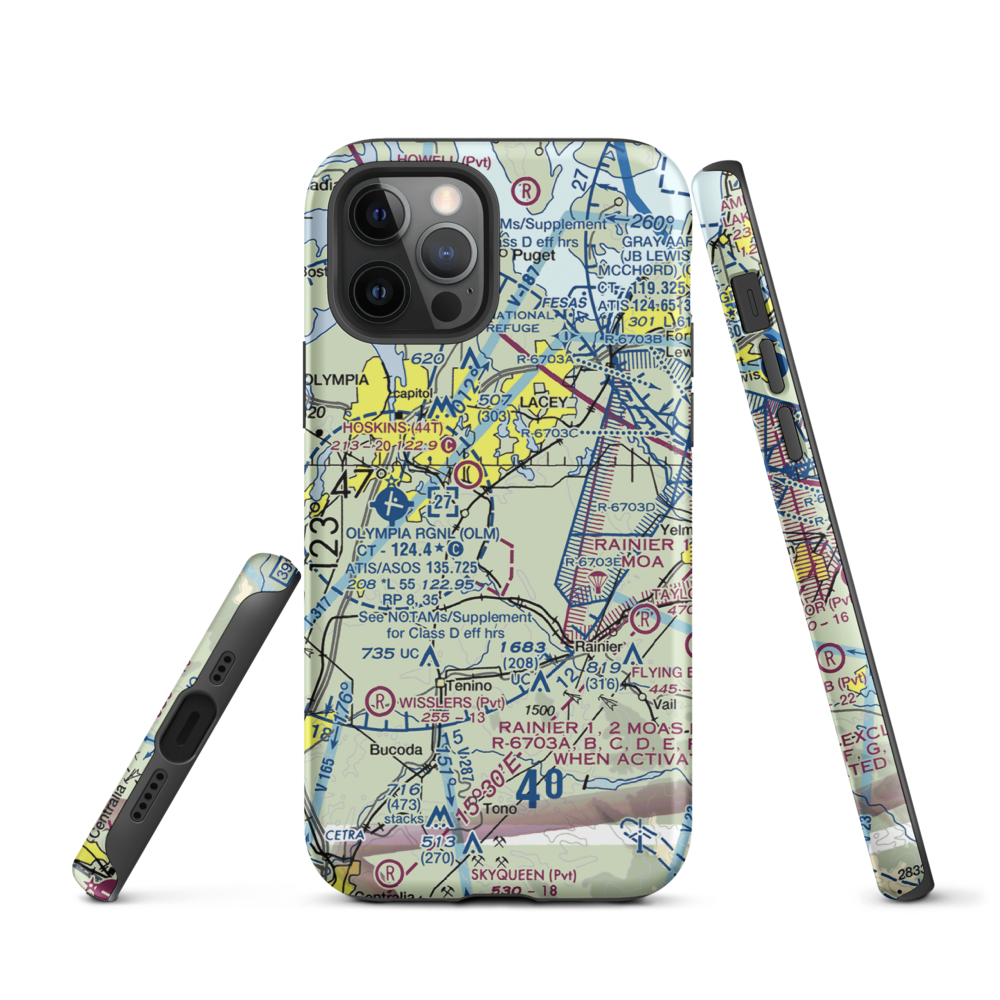 Flying Carpet Airport (3WA9) VFR Sectional  Tough iPhone Case iPhone 12 Pro model shown