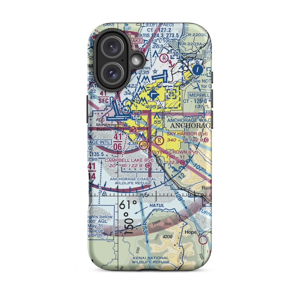 Flying Crown Airport (AK12) VFR Sectional  Tough iPhone Case iPhone 16 Plus model shown