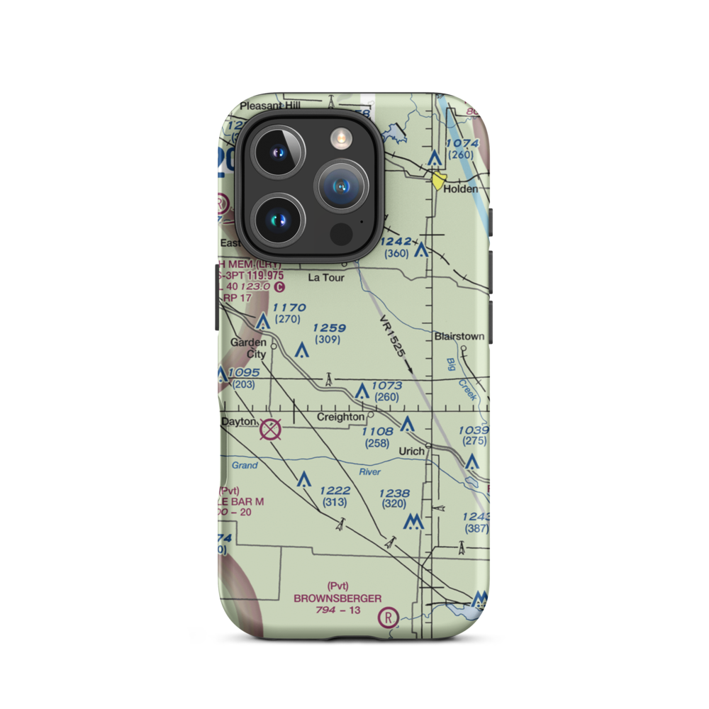 Flying G Airport (0MO1) VFR Sectional  Tough iPhone Case iPhone 16 Pro model shown