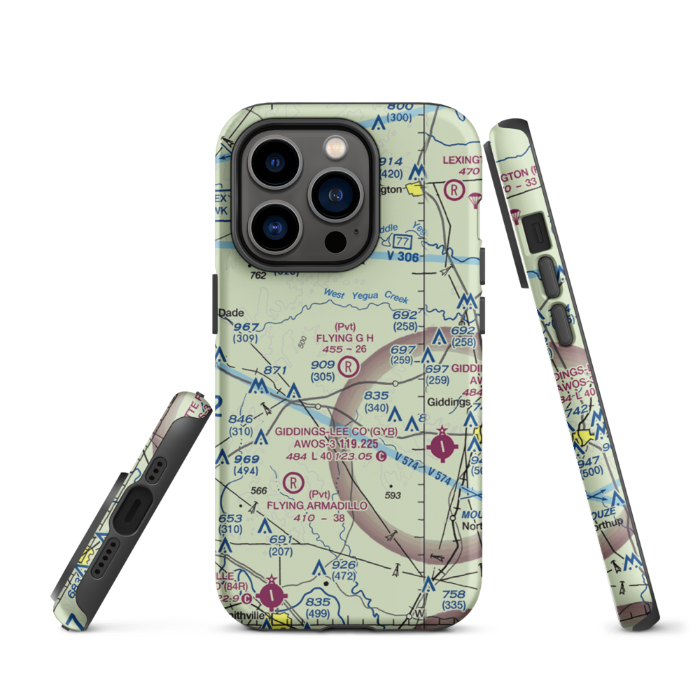 Flying G H Ranch Airport (9TE7) VFR Sectional  Tough iPhone Case iPhone 14 Pro model shown