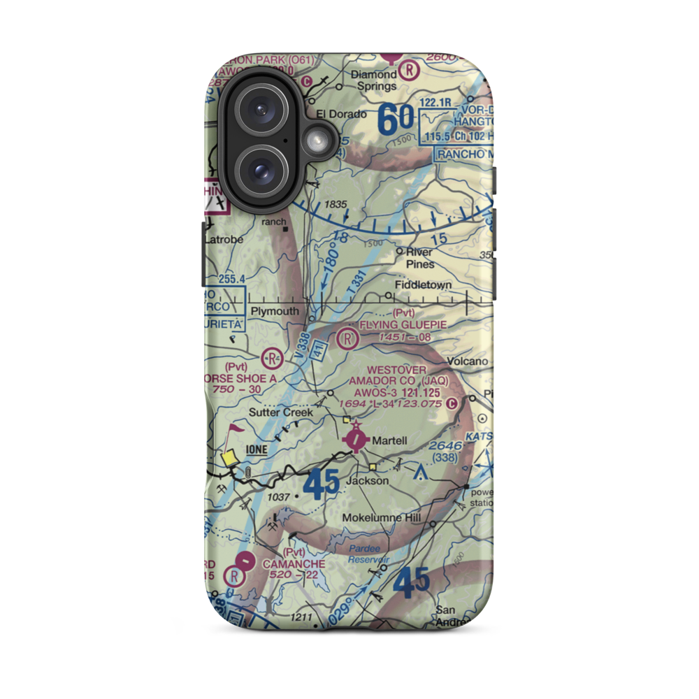 Flying Gluepie Ranch Airport (74CA) VFR Sectional  Tough iPhone Case iPhone 16 Plus model shown